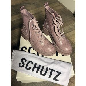 Schutz Orly Women's Purple Croc Print Combat Boots Size 6.5B